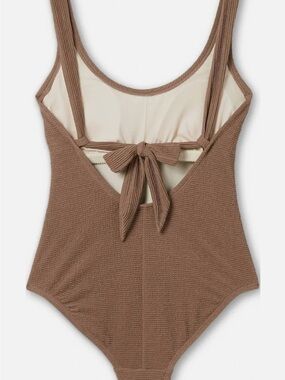 Kona Sol Textured Brown One-Piece Swimsuit with Tie Back